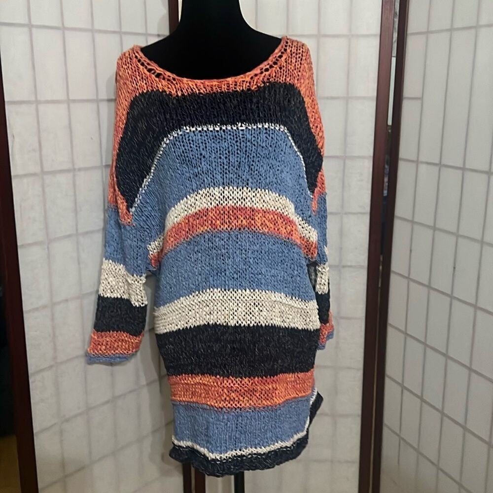J.JILL STRIPED RIBBON‎ YARN KNIT MULTI COLOR SWEATER SIZE L